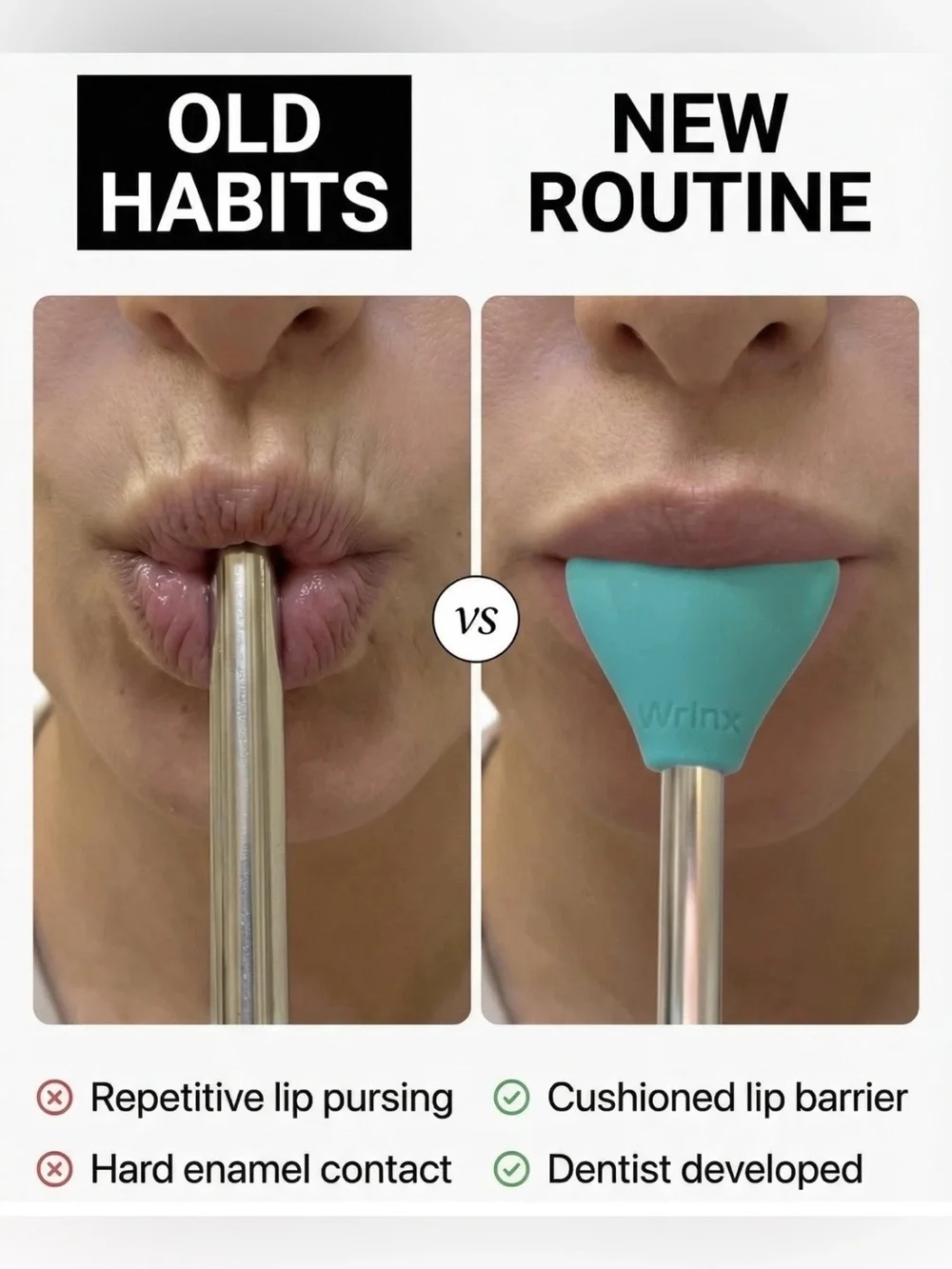 Dentist- Designed Anti-Wrinkle Silicone Straw Topper Attachment for Lips | 2 ...